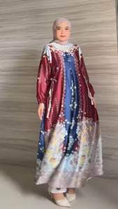 Gamis Silk Motif Medina Premium Quality: Busui Jumbo Pesta & Seragaman Murah
