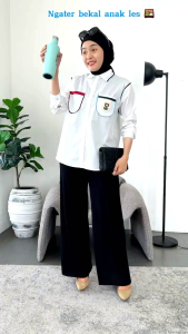 Kemeja Wanita Korean Style Veena Saku Terbaru Hitam Putih Oversize Jumbo