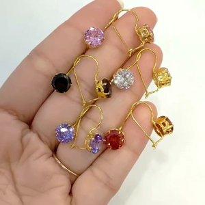 Anting Desi Dewasa Mata Ungu Perak Asli 925 Lapis Emas