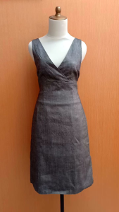 mini midi dress wanita abu H&M cewek M L kutung vneck MEWAH