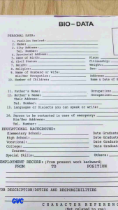 Sapphire Bio-Data Form for Personal and Employment Information - 10 and 20 Sheets