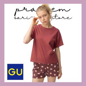 GU Lounge Set 100% Cotton Breathable Dog Print Pajama Set Women Japanese Loungewear