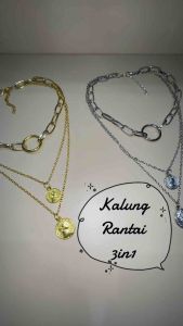 Lindsay Triple Layer Chain Coin Necklace Kalung Multilayer Tiga Lapis Rantai Oval Lingkaran Koin Circle Gaya Punk Retro