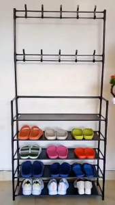 Kệ Để Giày Dép Chữ L Thiết Kế Treo Đồ Đa năng Kệ Lắp Ghép 4 Tầng Kèm 8 Mócc ko