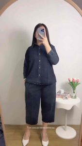 8308 SETELAN 7/8 KEMEJA JEANS WANITA|ONE SET LD110|SETELAN 7PER8 JEANS