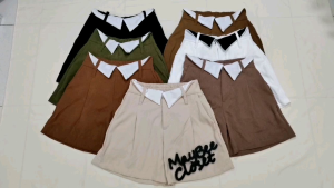 绒布高腰裤 双色翻领 泰国高腰短裤 Women Highwaist Pants Thailand Short pants