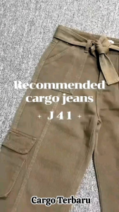J41 Celana Cargo Jeans Wanita HW Terbaru