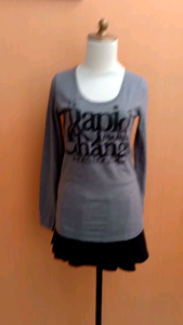 atasan kaos wanita abu tua WILLY&PITTY cewek S M lengan pannanv blouse