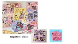 100pcs Sanrio Character PVC Sticker Set with Gift Box - Waterproof Transparent Assorted Designs for Notebooks and Crafts