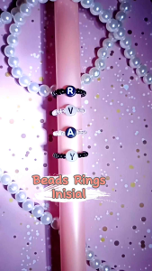 Cincin Manik Couple Inisial Huruf Glow In The Dark / Beads Ring Korea Idol K-Pop Custom Nama Aksesoris Fashion Kekinian By Na Mecca Collection