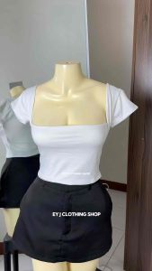BUY 1 TAKE 1 (2PCS) Aizie Boob Square Neck Basic Double Lining Front Crop Top For Women Womenswear Comfortable