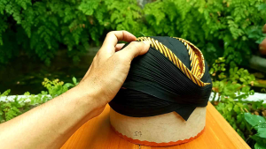 Blangkon Lipat Jogja Jebeh Hitam samurai kuning cetetan full tanpa sidangan