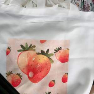 Túi vải lenin màu trắng xinh xắn dể thương có dây kéo và ngăn phụ nửa