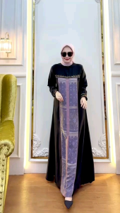 gamis terbaru gamis Anara dress motif etnik gamis busui warna cantik simpel bahan dasar hitam taburan swarosky mewah kekinian dan elegan Amore by ruby
