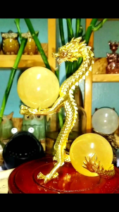 Natural Yellow calcite ball with dragon base/ yellow calcite / calcite sphere