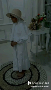 Gamis ANAK Aisyah Set Hijab Baju Muslim Manasik Haji Putih  Gamis Kids Terbaru Putih Free Kerudung