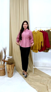 Alya Shirt Kemeja Kerut Depan Blouse Linen Wanita Oversize Lengan Panjang Korean Style Model Elegan Mewah Ootd Set Hijab Terbaru 2025