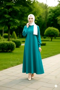 Gamis Muslimah Elegan Plus Size dengan Lengan Panjang dan Motif Etnik - Aziza Series