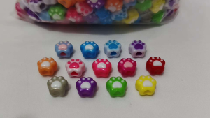 250grams (est.305pcs) Cat Paw Beads 12mm Big Hole Colorful Paw Print Spacer Beads DIY Bracelet Necklace Keychain Jewelry Making Accessories