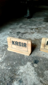 KASIR MEJA SIGN BOARD WOOD KAYU JATI BELANDA
