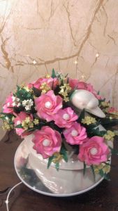 Rangkaian Bouquet Bunga Artificial Handmade Dengan Vas Keramik Model Angsa