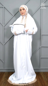 Mukena Terusan Dewasa Katun Putih Renda Mewah Krisdayanti