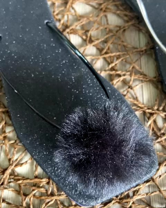 Dép kẹp Kim tuyến mũi vuông đính lông cực xinh xắn dành cho chị em