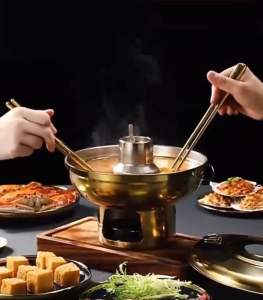 หม้อไฟสแตนเลส มีปล่อง ไม่มีฝา หม้อต้มยำ Hot pot ขนาด 20 cm