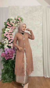 FM Setelan Kebaya Tunik Rosidah Payet Mix Selendang Songket Tersedia Ukuran JUmbo LD 130cm
