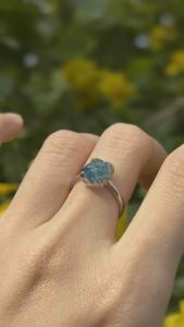 Natural Genuine | Loveau Jewel | HQ Blue Tourmaline Flower Ring • S925 Adjustable • Stone Measurement: 10.2 x 9.3mm