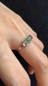Natural Genuine | Loveau Jewel | Tourmaline Ring | Tourmaline | Crystal Jewelry | S925 Ring | Adjustable