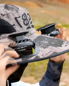 topi memancing dengan kipas tenaga solar cell anti air