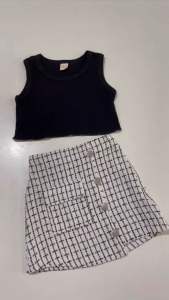 [0-5th] SETELAN ANAK PEREMPUAN IMPORT ATASAN BAJU CROP BAWAHAN SKIRT ROK KOTAK