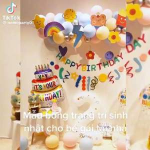(TẶNG KÈM SỐ TUỔI ) Set bóng Trendy trang trí sinh nhật bóng bay trang trí thôi nôi