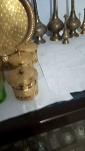 Pajangan 6set pisin dan tutup gelas plus nampan kuningan lama