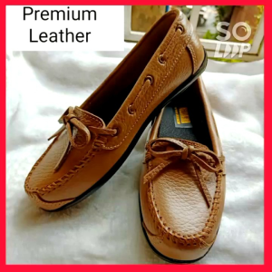 RIBBON MOCHA Marikina Made Genuine Leather Shoes for Women Topsiders Loafers