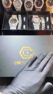 [Tặng hộp] Set 5 Phụ Kiện Đồng Hồ Đính Đá Dây Chuyền Vòng Tay & 2 Nhẫn Đính Đá Cuban Cao Cấp
