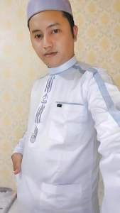 Baju koko Putih Bordir Original Saudi Polyester Import lengan panjang les tangan Abu / Baju Pria Muslim Elit Mewah Berkelas dan Berkualitas Alghin Exclusive 57