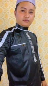 Alghin Exclusive Baju koko Hitam Bordir Original Saudi Polyester Import lengan panjang les tangan Hitam / Baju Pria Muslim Elit Mewah Berkelas dan Berkualitas