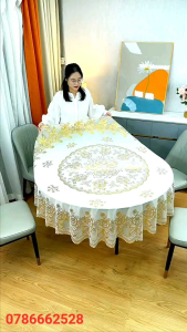 [Tròn 1m8] KHĂN TRẢI BÀN NHŨ VÀNG PVC in nổi sang trọng không thấm nước chống thấm dầu mỡ dễ lau chùi