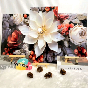 TENNESY Hiasan Dinding Set Bunga 3D beauty flowers 3 Panel Besar Dekorasi Dinding Kamar Tidur Pajangan Kayu Poster Dekorasi Rumah
