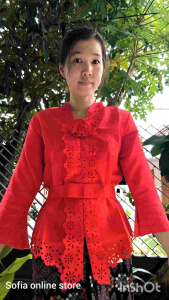 Atasan Kebaya Encim Moderen Remaja Dewasa Viani Warna Merah Cabe