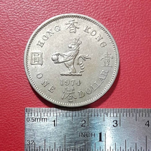 Koin Hongkong Koleksi Kuno 1 dollar Queen Elizabeth Tahun 1974