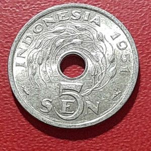 Koin Indonesia Koleksi Kuno 5 Sen Aluminium Tahun 1951