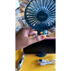 PF02 Kipas Rexi Portable Mini Fan With Phone Holder Green 3 Speed