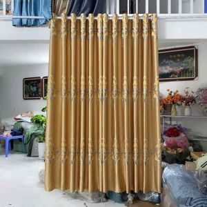 Rèm gấm hoạ tiết nền vàng đồng vải dày dặnbóng sóng suôn cản sáng tốt rèm cửa chính cửa sổ