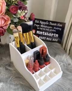 Khay son và hộp đựng cọ đôi 2 ngăn màu trắng tiện dụng