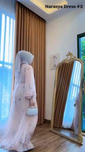 Narasya Dress Gamis Wanita Muslimah / Gamis Wanita Kondangan Pesta Terbaru Premium Bahan Ceruti Mix Tille