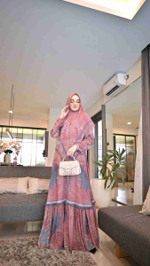 Set Gamis Dress Busui Friendly Ceruty Babydoll Printing Premium Syari Pink - Coklat Tua - Coksu - Merah Bata - Mocca - Cream - Orange - Marsala - Brown Branded Mewah Masya Syari Terbaru Ayana MADENIA SYARI By MASYA