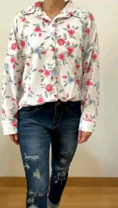 ECLAIRE 02L Kemeja Wanita Longsleeves Floral Flower Bunga Hana Kasual Kerja Korea Import xbbs